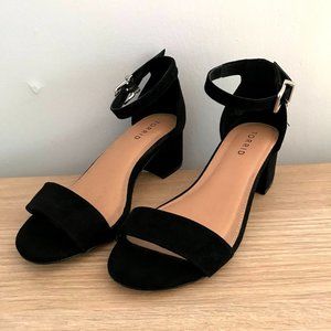 Wide Width Black Faux Suede Block Heel